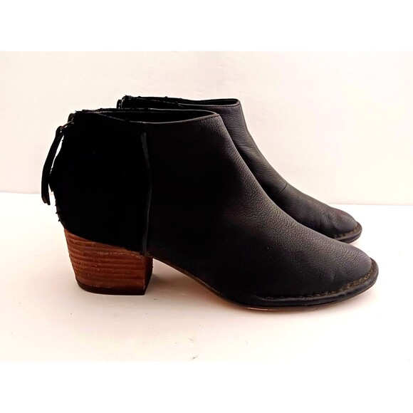 Clarks Spiced Ruby Blk Leather Ankle Boot Blk Suede Zip Back Block Heel Sz 9 - Picture 1 of 9